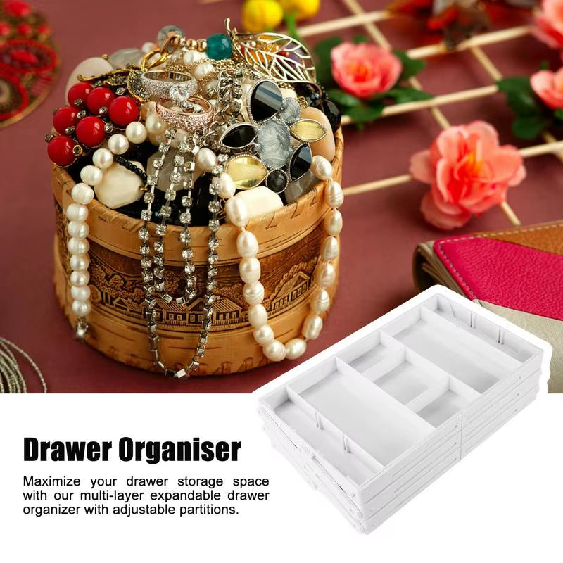 2/3 Tier Drawer Organizer Multi Level C-Ollapsible Expandable Desk Organizer Trays for Office Supplies Kitchen Gadgets Utensils