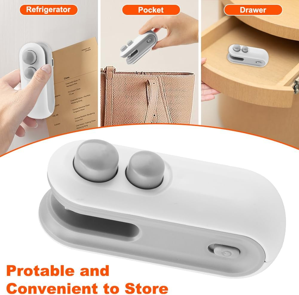 Mini Bag Sealer, 2 in 1 Chip Bag Sealer and Cutter, USB Rechargeable Vacuum Food Sealer Bag, Portable Handheld Snack Bag Sealing Machine Mini Resealer for Plastic Bags