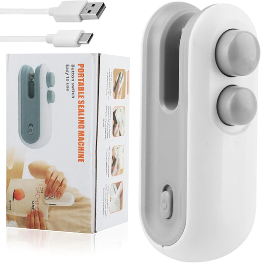 Mini Bag Sealer, 2 in 1 Chip Bag Sealer and Cutter, USB Rechargeable Vacuum Food Sealer Bag, Portable Handheld Snack Bag Sealing Machine Mini Resealer for Plastic Bags