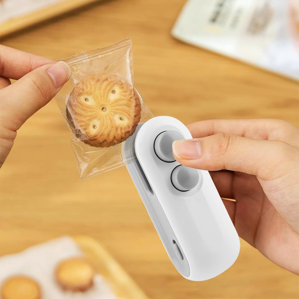 Mini Bag Sealer, 2 in 1 Chip Bag Sealer and Cutter, USB Rechargeable Vacuum Food Sealer Bag, Portable Handheld Snack Bag Sealing Machine Mini Resealer for Plastic Bags