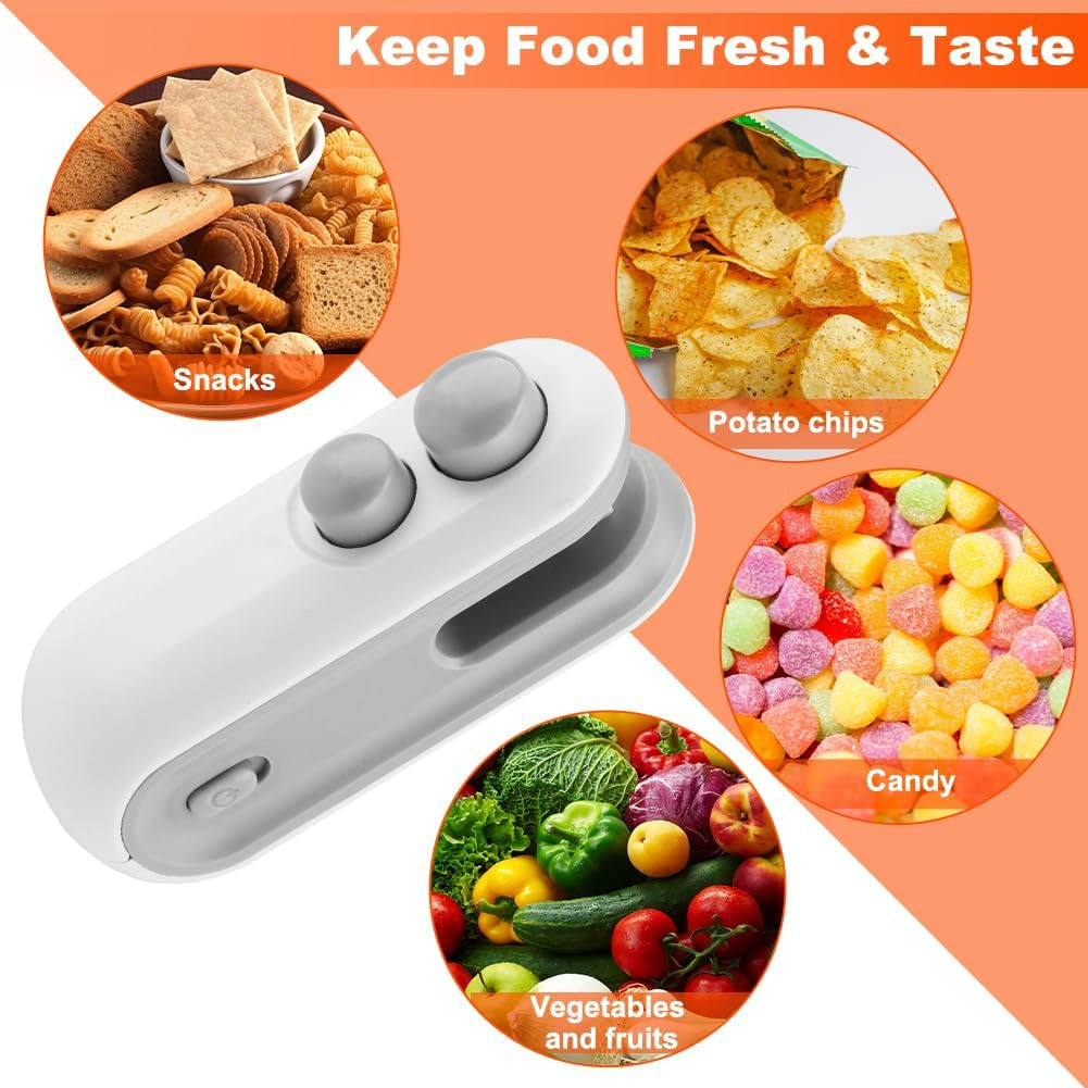 Mini Bag Sealer, 2 in 1 Chip Bag Sealer and Cutter, USB Rechargeable Vacuum Food Sealer Bag, Portable Handheld Snack Bag Sealing Machine Mini Resealer for Plastic Bags